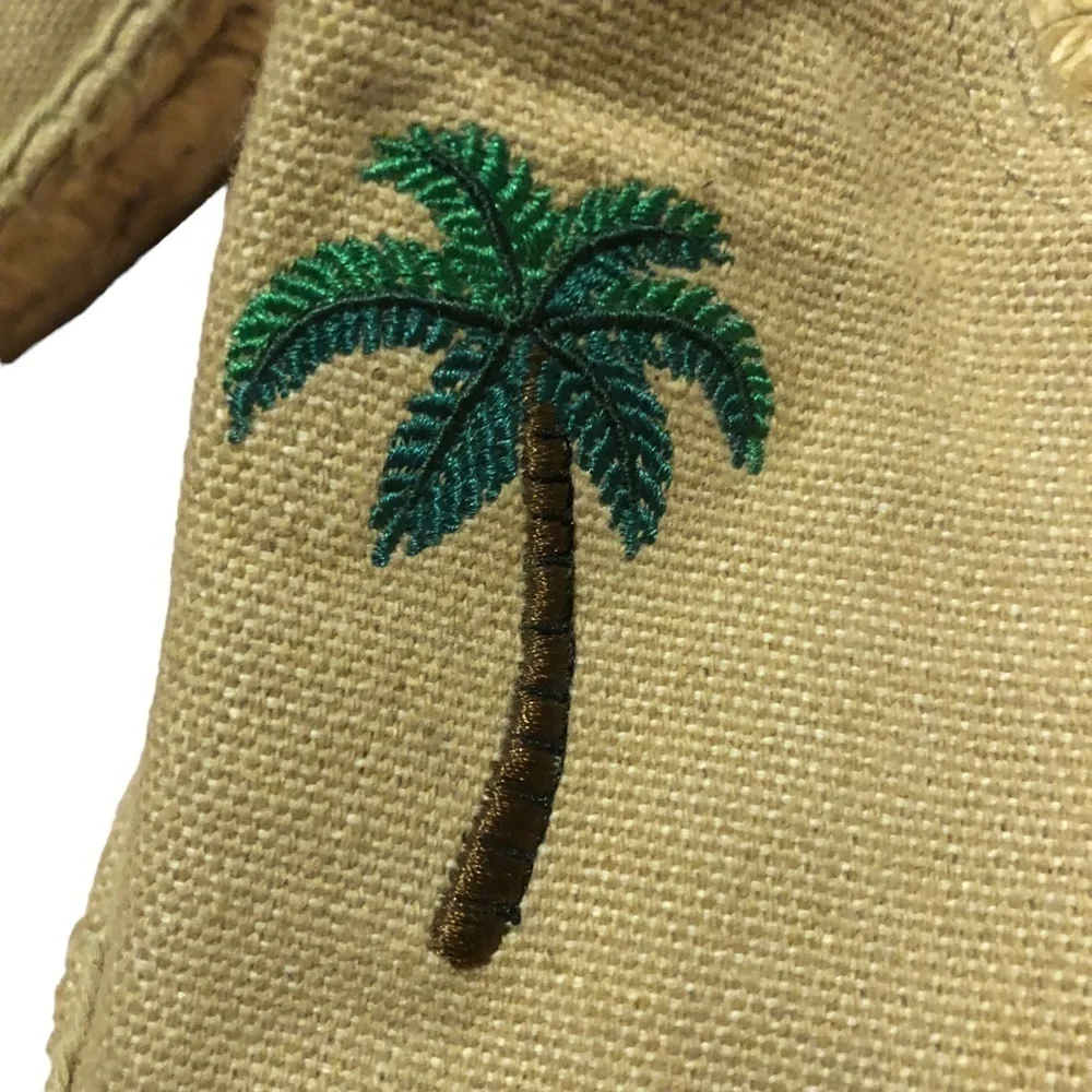 Soludos Tan Jute Canvas‎ Smoking Espadrille Palm Tree Slippers. Size 8.